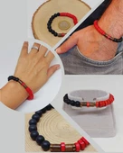 Ahşap Kırmızı Renkli & Oniks Taşı 8mm Unisex Tasarım Bileklik Hawaii Model (11118) thumbnail 1