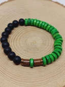 Ahşap Yeşil Renkli & Oniks Taşı 8mm Unisex Tasarım Bileklik Hawaii Model (11121) thumbnail 6