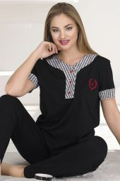 Kadın Modal Kumaş Pijama Takımı - Teknur 72511 2li Kısa Kol Pijama Takımı - 1