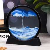 HyMark Hareketli 3D Kum Saati 30cm Büyük Boy Mavi Yuvarlak 12inch Cam Dekoratif Sanatsal Rahatlatıcı - 1