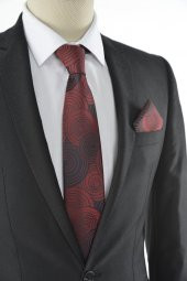 Brianze Geometrik Desen Bordo Mendilli Kravat thumbnail 1