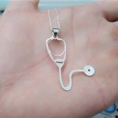 İsimli Steteskop Tasarım Gümüş Kolye thumbnail 1