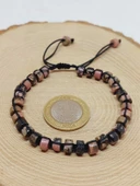 Rodonit Taşı Rondela Kesim Makrome Tasarım Unisex Bileklik (49346) thumbnail 3