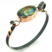 Oval Mistik Topaz El Üretim Otantik Gümüş Bilezik Bileklik - 1