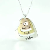 Anne Baba Çocuk İsimli Kalp Aile Kolyesi Gümüş Kolye thumbnail 3
