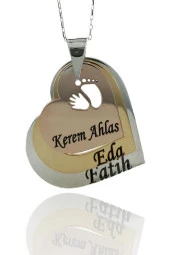 Anne Baba Çocuk İsimli Kalp Aile Kolyesi Gümüş Kolye thumbnail 4