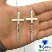 HAÇ CROSS İSİM YAZILIR TASARIM GÜMÜŞ KOLYE - 1