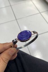 Doğal Has Safir Taş El Üretim Otantik Gümüş Bilezik - 4