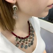 Osmanlı Gümüş Parası El Üretim Gerdanlık Küpe Gümüş Set - 4