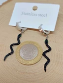 Yılan Temalı Gümüş Renkli Çelik Küpe (54518) thumbnail 3