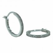 İthal Kalite Beyaz 20 mm Taşlı Halka 925 Gümüş Küpe - 1