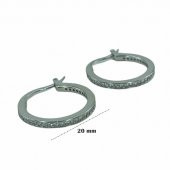 İthal Kalite Beyaz 20 mm Taşlı Halka 925 Gümüş Küpe - 2