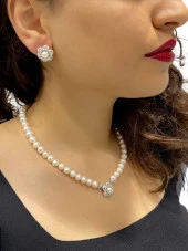Altın Modeli İnci Kolye Küpe Set 925 Gümüş Takım - 1