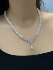 Suyolu Çok Şık Özel Tasarım Gerdanlık 925 Gümüş İnci Kolye thumbnail 1