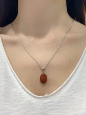 Doğal Akik Taşlı Sıvama El Üretim Otantik 925 Gümüş Kolye thumbnail 2