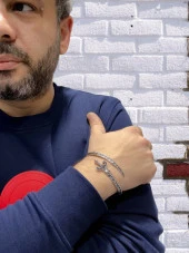 Özel Üretim Kılınç Tasarım Üst Kalite 925 Gümüş Erkek Bileklik - 4