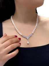 Suyolu Çok Şık Özel Tasarım Gerdanlık 925 Gümüş İnci Kolye thumbnail 2