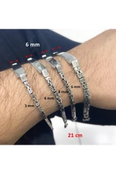 4 mm Kral Zincir Kişiye Özel İsim Yazılır Künye 925 Gümüş Bileklik - 4