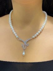 Yeni Model Suyolu İnci Gerdanlık 925 Gümüş Kolye - 1
