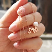 925 Ayar Gümüş Minimal İki Harfli İnci Kolye thumbnail 1