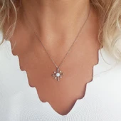 925 Ayar Gümüş Opal Taşlı Kutup Yıldızı Kolye thumbnail 4