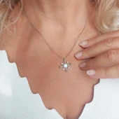 925 Ayar Gümüş Opal Taşlı Kutup Yıldızı Kolye thumbnail 6