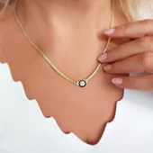 925 Ayar Gümüş Tek Taş Ve Mineli Balık Sırtı Zincirli Serenay Kolye thumbnail 1