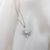 925 Ayar Gümüş Beyaz Opal Taşlı Kutup Yıldızı Kolye thumbnail 8