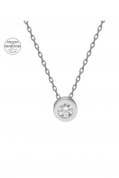 Swarovski Taşlı Sıvama Tektaş 925 Gümüş Kolye - 2