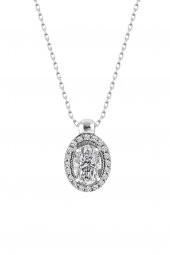 Sertifikalı Swarovski Oval Taş 925 Gümüş Kolye - 1