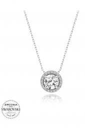 Sertifikalı Swarovski Taş Büyük Yuvarlak 925 Gümüş Kolye - 2