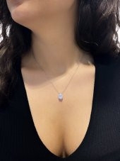 Sertifikalı Swarovski Oval Taş 925 Gümüş Kolye - 2