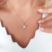 925 Ayar Gümüş Opal Taşlı Kutup Yıldızı Kolye thumbnail 8