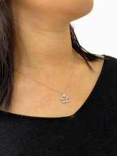 Sertifikalı Swarovski Taşlı Kraliçe Tacı 925 Gümüş Kolye - 3