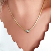 925 Ayar Gümüş Tek Taş Ve Mineli Balık Sırtı Zincirli Serenay Kolye thumbnail 3