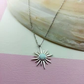 925 Ayar Gümüş Beyaz Opal Taşlı Kutup Yıldızı Kolye thumbnail 6