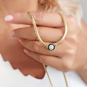 925 Ayar Gümüş Tek Taş Ve Mineli Balık Sırtı Zincirli Serenay Kolye thumbnail 2