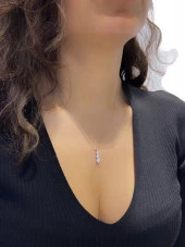 Sertifikalı Swarovski Taşlı Tria Üç Taş 925 Gümüş Kolye - 3