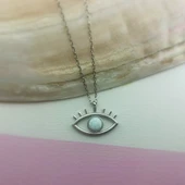 925 Ayar Gümüş Beyaz Opal Taşlı Göz Kolye thumbnail 4