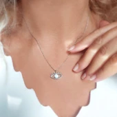 925 Ayar Gümüş Beyaz Opal Taşlı Göz Kolye thumbnail 3