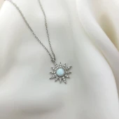 925 Ayar Gümüş Beyaz Opal Taşlı Yıldız Kolye thumbnail 8