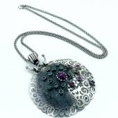 Gerçek Yakut Zümrüt Taş Osmanlı Modeli Madalyon Gümüş Kolye - 1