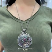 Gerçek Yakut Zümrüt Taş Osmanlı Modeli Madalyon Gümüş Kolye - 3