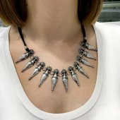 Eski Türk Motifli Tasarım Otantik Gerdanlık Küpe Gümüş Set - 1