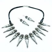 Eski Türk Motifli Tasarım Otantik Gerdanlık Küpe Gümüş Set - 2