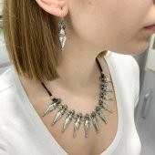 Eski Türk Motifli Tasarım Otantik Gerdanlık Küpe Gümüş Set - 3