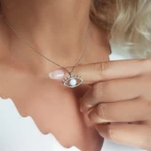 925 Ayar Gümüş Beyaz Opal Taşlı Göz Kolye thumbnail 5