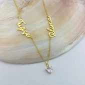 925 Ayar Gümüş İki İsimli ve Kalp Taşlı Kolye thumbnail 3