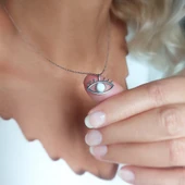 925 Ayar Gümüş Beyaz Opal Taşlı Göz Kolye thumbnail 1