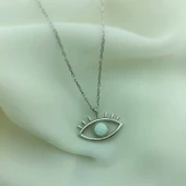 925 Ayar Gümüş Beyaz Opal Taşlı Göz Kolye thumbnail 6
